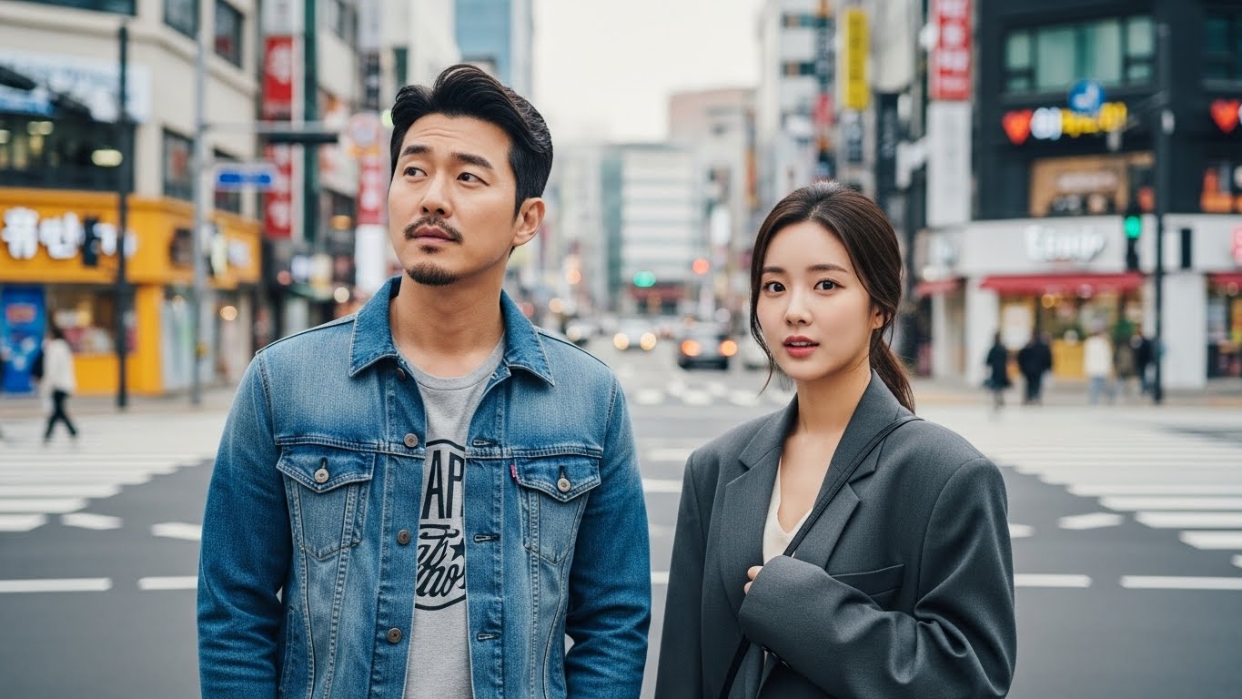 한 한국인 남녀가 갈림길에 서서 한쪽은 '사이드 프로젝트'라고 적힌 창의적인 길로, 다른 한쪽은 '사이드 허슬'이라고 적힌 수익 창출의 길로 바라보고 있는 모습. 각 길은 명확한 특징을 담고 있다.