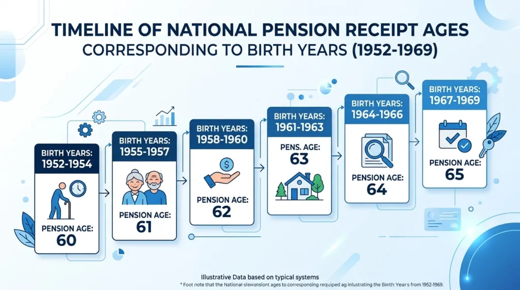 출생연도별 국민연금 수령나이 기준 안내